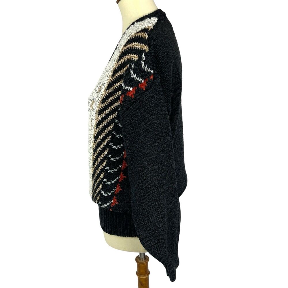 Vintage 80s Carducci Womens Wool Blend Sweater Black Gold Silver Metallic Medium - Picture 3 of 10